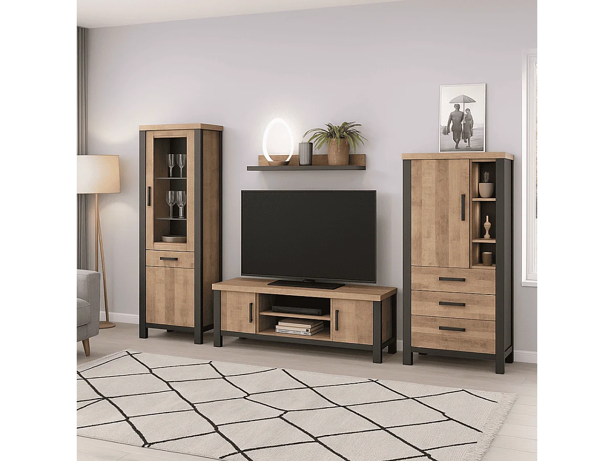 Vitrine 2 deuren 1 lade in MDF hout en zwart staal Adeline