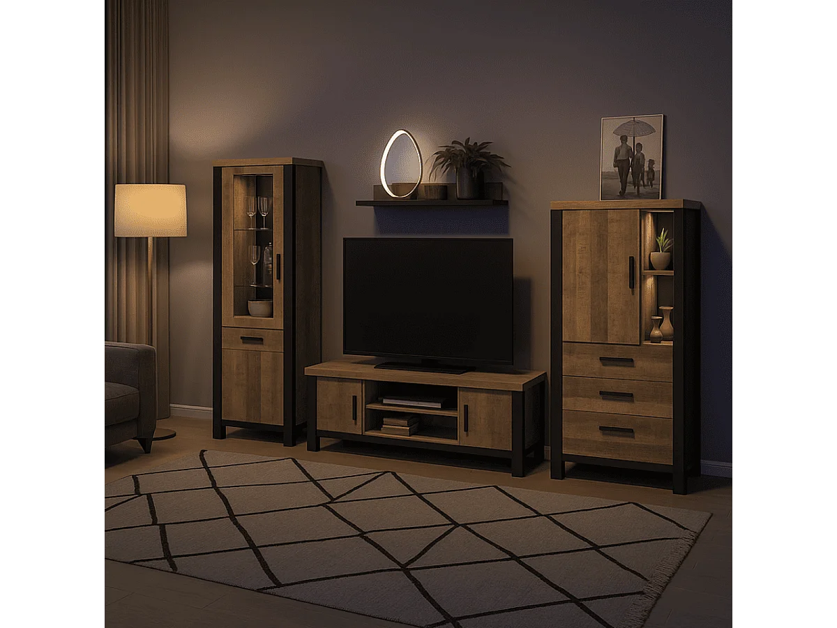 Vitrine 2 deuren 1 lade in MDF hout en zwart staal Adeline