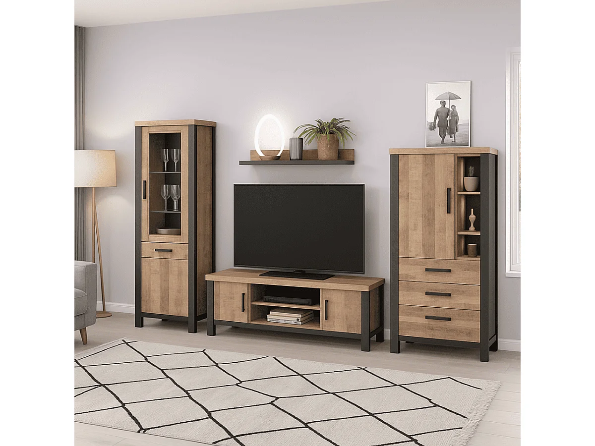 Vetrina 2 ante, di cui 1 con vetro temperato e 1 cassetto L70 cm - EMILE