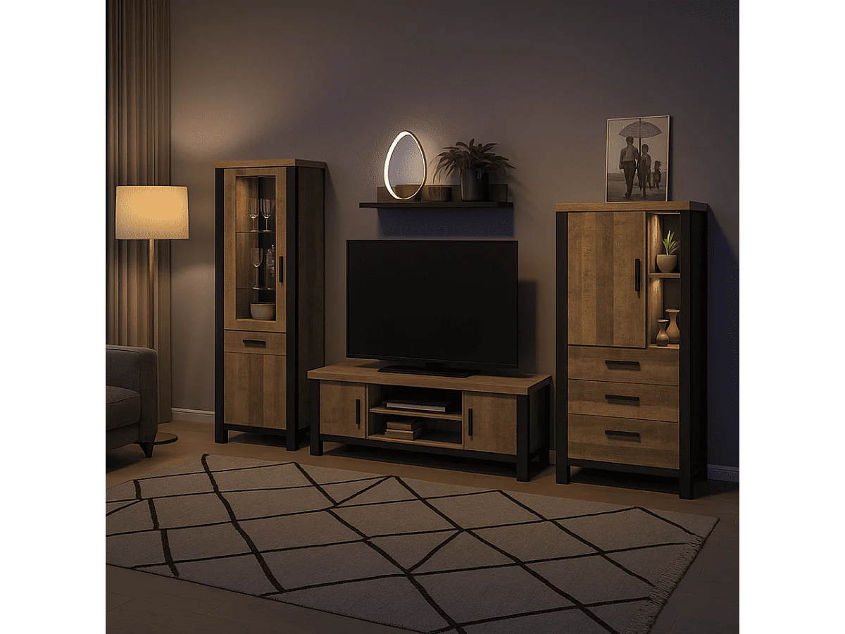 Vetrina 2 ante, di cui 1 con vetro temperato e 1 cassetto L70 cm - EMILE