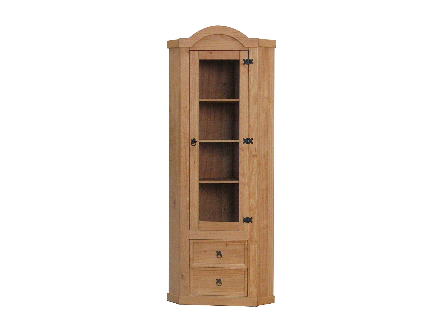 New Mexico Armoire d'angle avec 1 porte vitrée et 2 tiroirs, délavé et ciré.