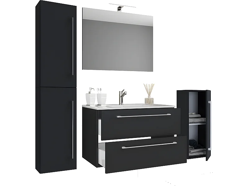 Badinos Badmöbel-Sets A 60 cm, Spiegel Schwarz.