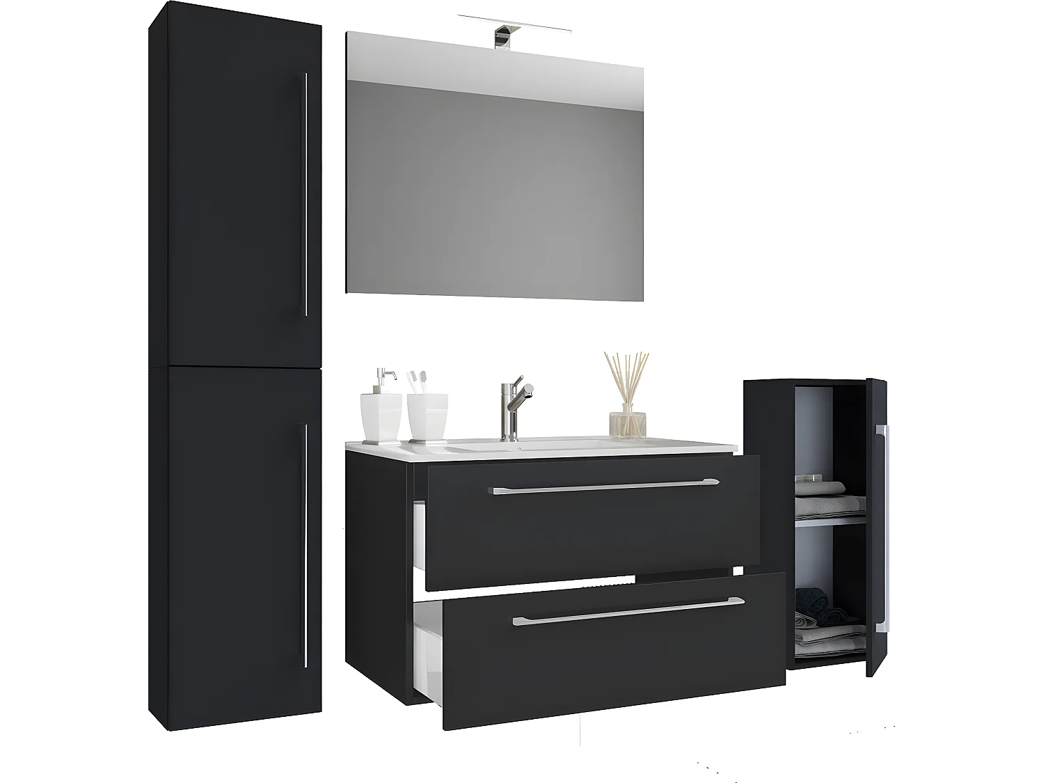 Badinos Badmöbel-Sets A 60 cm, Spiegel Schwarz.