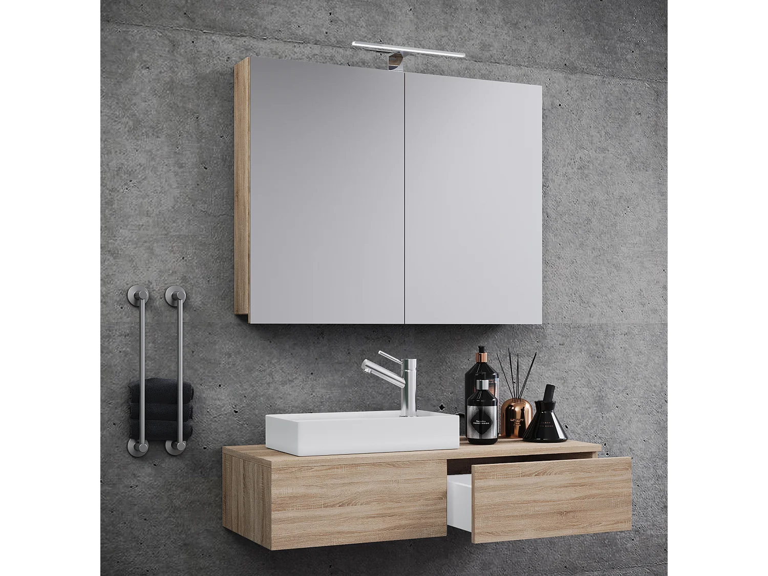 Bathroom furniture washbasin Gudas Sonoma oak (Sägerau) H. 89 x W. 85 x D. 35 cm