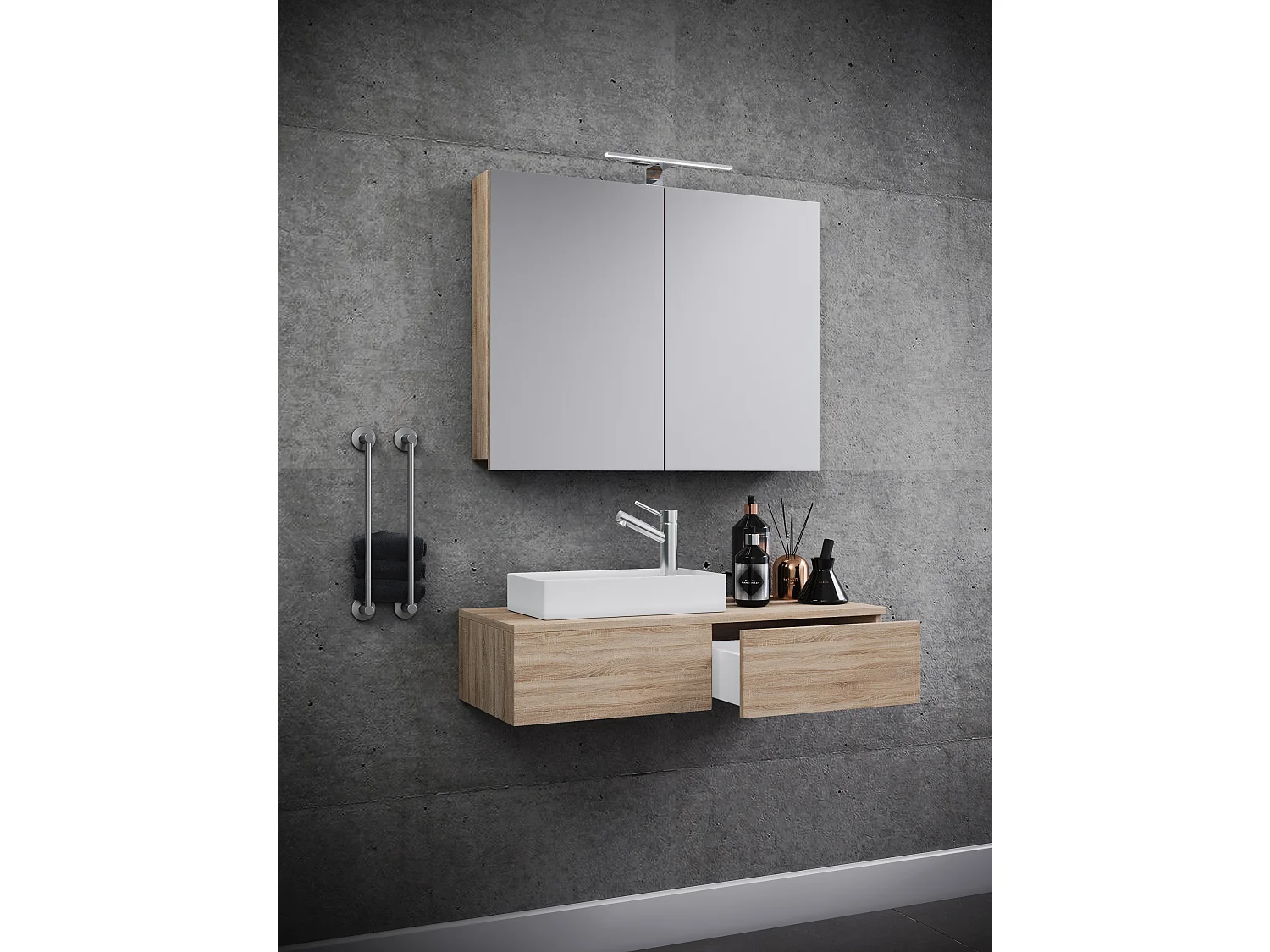 Bathroom furniture washbasin Gudas Sonoma oak (Sägerau) H. 89 x W. 85 x D. 35 cm