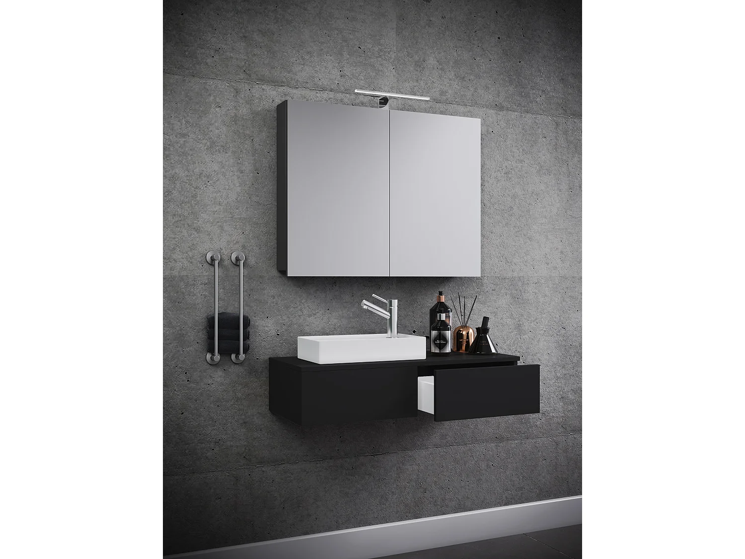 Bathroom furniture washbasin Gudas Black H. 89 x W. 85 x D. 35 cm