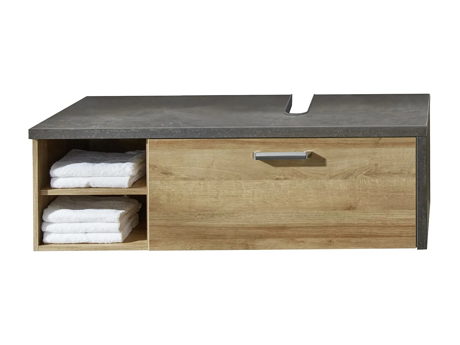 Ensemble meuble salle de bain 3 pièces gris béton et chêne Riviera miel Babel 186cm