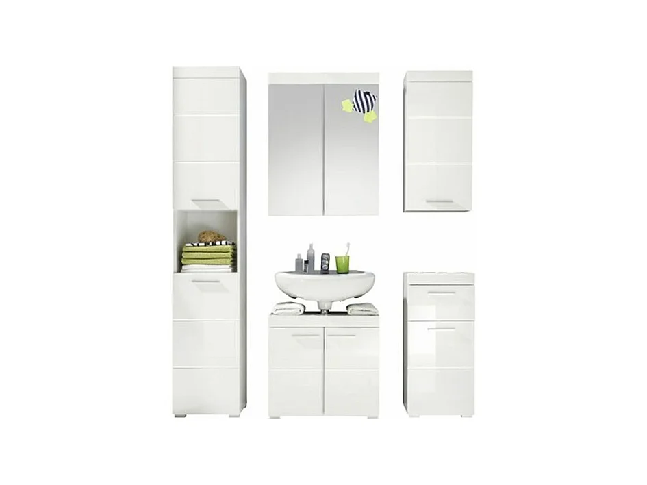 Ensemble meuble de salle de bain à LED 6 pièces laqué blanc Kelia