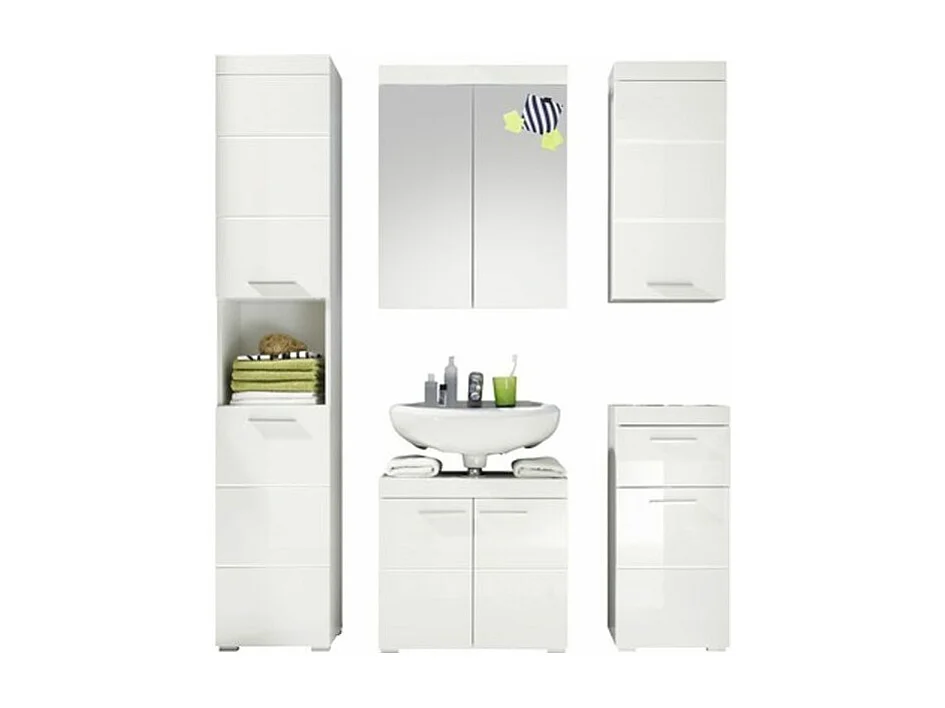 Ensemble meuble de salle de bain à LED 6 pièces laqué blanc Kelia