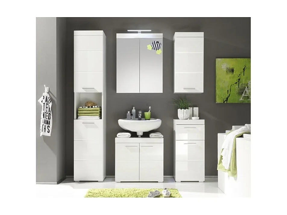 Ensemble meuble de salle de bain à LED 6 pièces laqué blanc Kelia