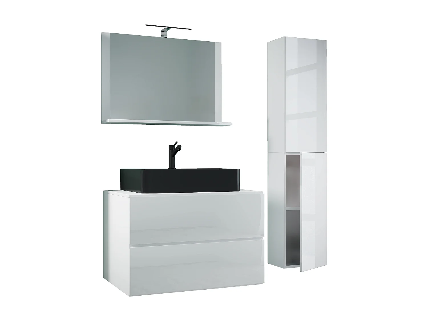 VCM 4 pcs Lavatório | lavatório com largura inferior 80 cm | Mobiliário para casa de banho com gavetas espelho de portas giratórias | Lendas L (Branco)