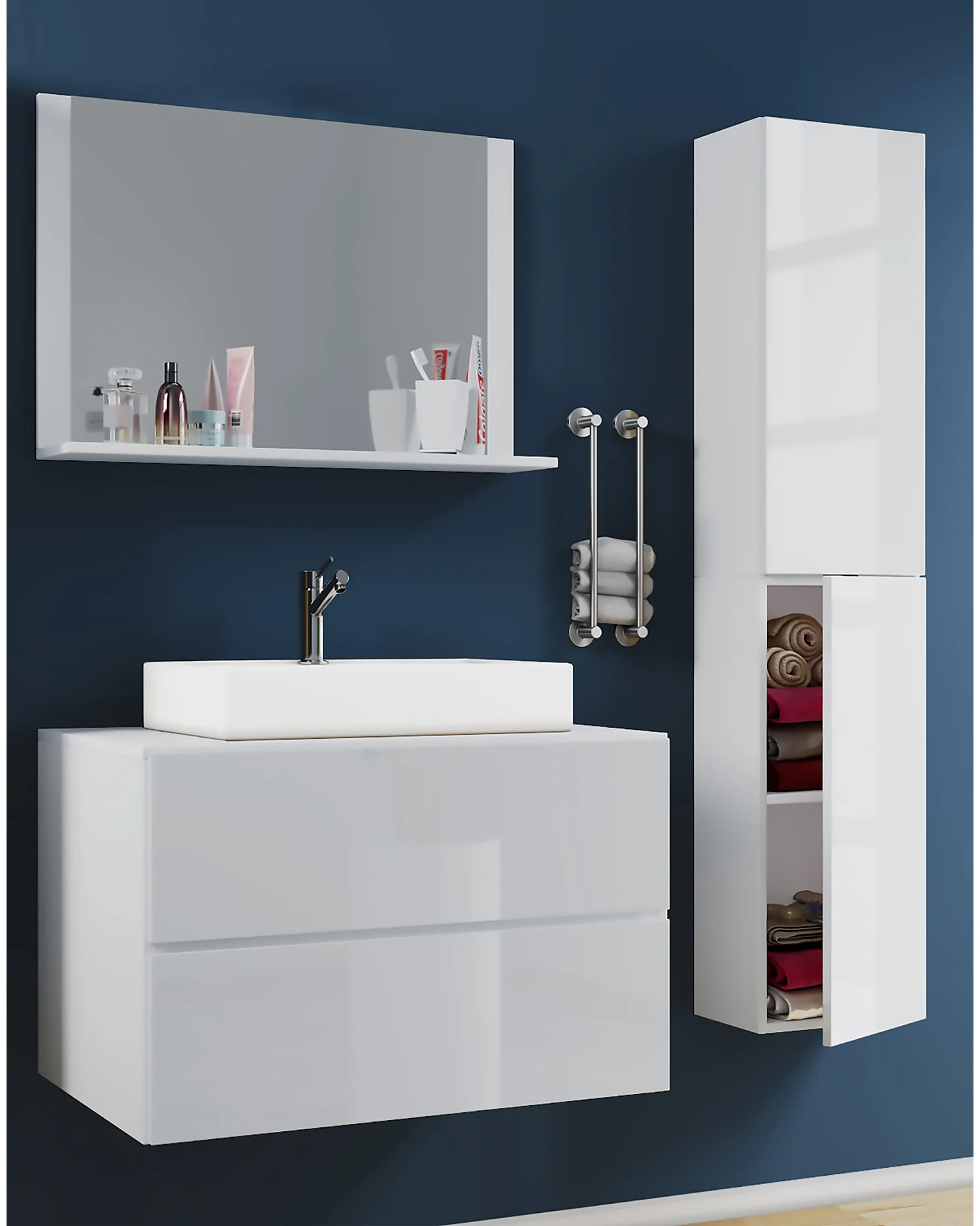 Bathroom furniture washbasin Lendas White H. 150 x W. 80 x D. 51 cm