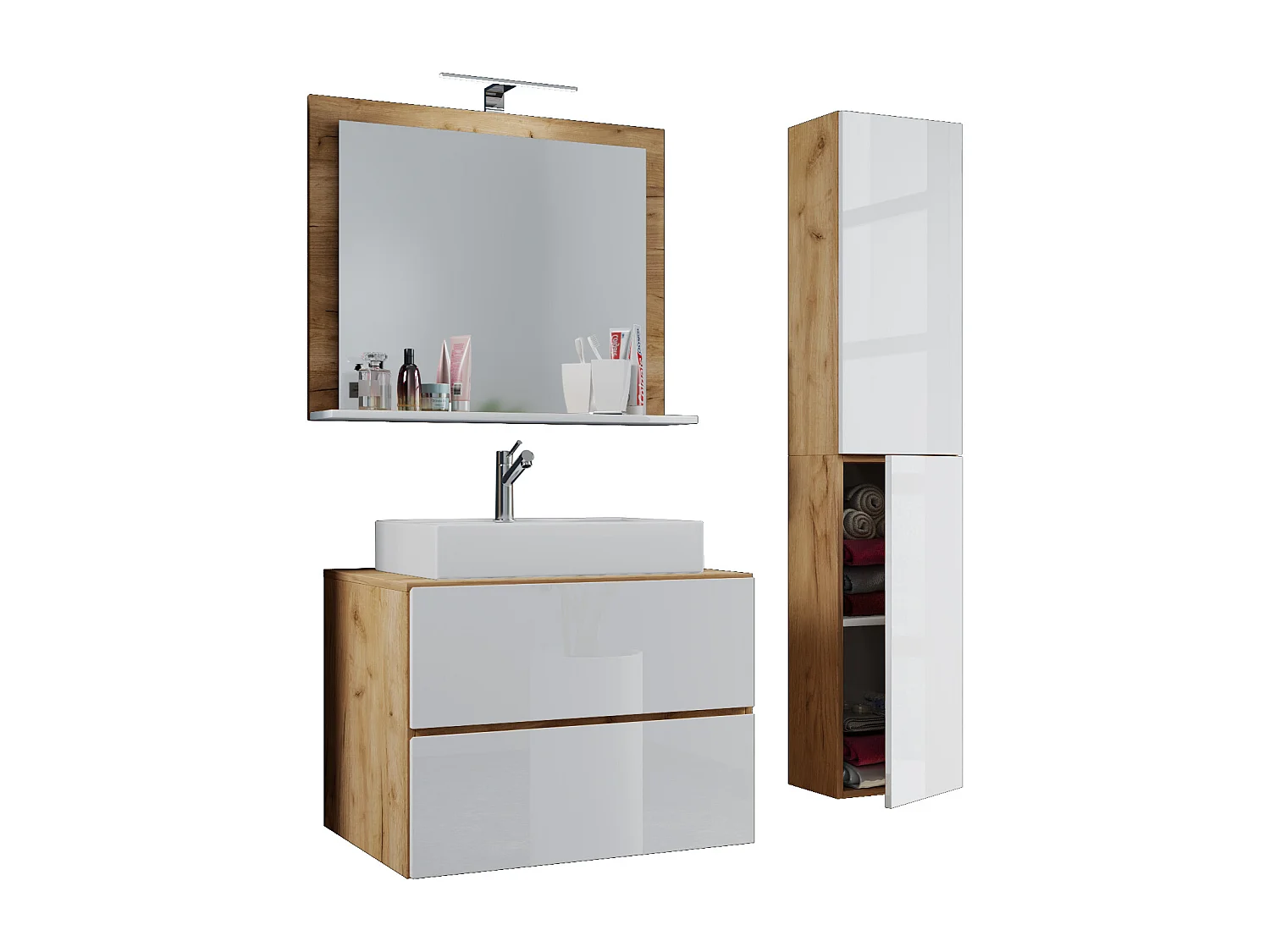 Bathroom furniture washbasin Lendas Honey oak / White H. 150 x W. 93 x D. 51 cm