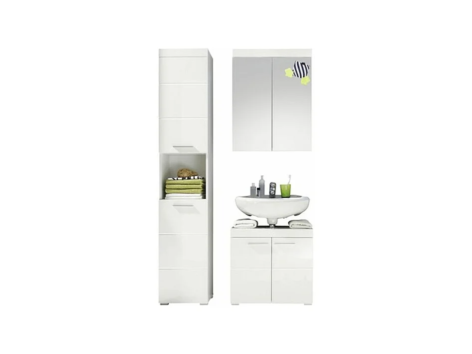 Ensemble meuble de salle de bain avec miroir 3 pièces laqué blanc Kelia