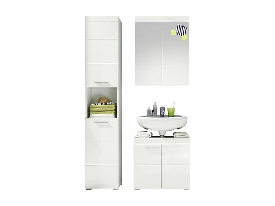 Ensemble meuble de salle de bain avec miroir 3 pièces laqué blanc Kelia
