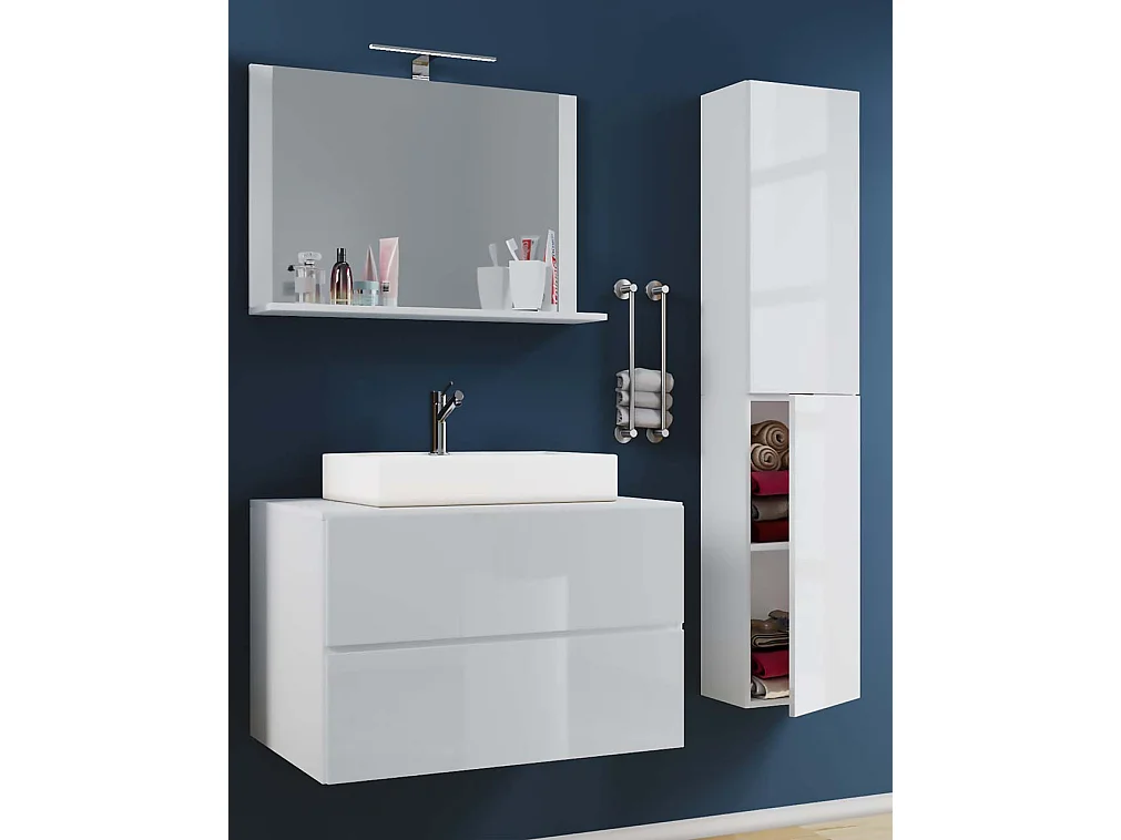 VCM 4 pcs Lavatório | lavatório com largura inferior 80 cm | Mobiliário para casa de banho com gavetas espelho de portas giratórias | Lendas L (Branco)