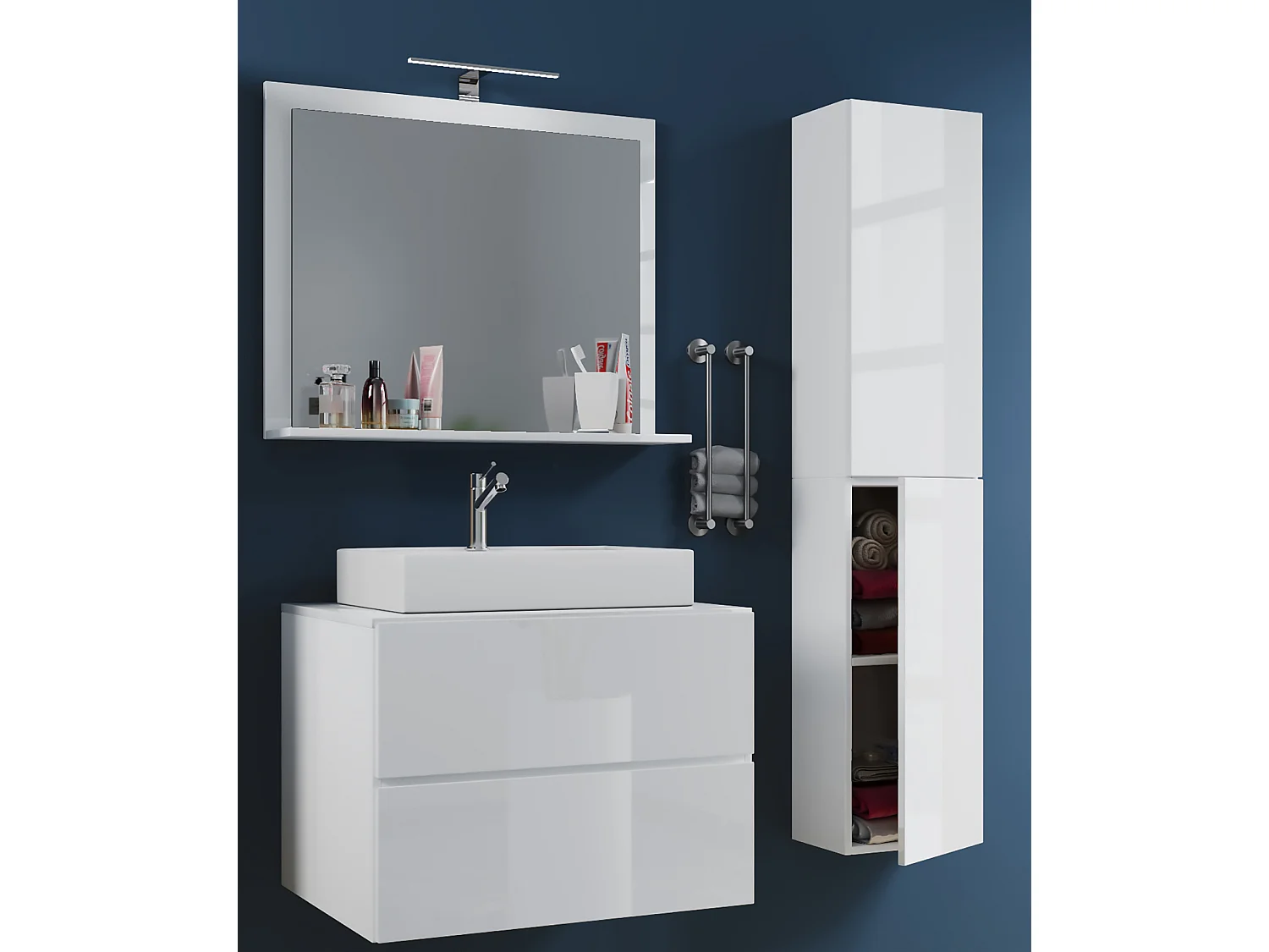 VCM 4 pcs Lavatório | lavatório com largura inferior 80 cm | Mobiliário para casa de banho com gavetas espelho de portas giratórias | Lendas L (Branco)