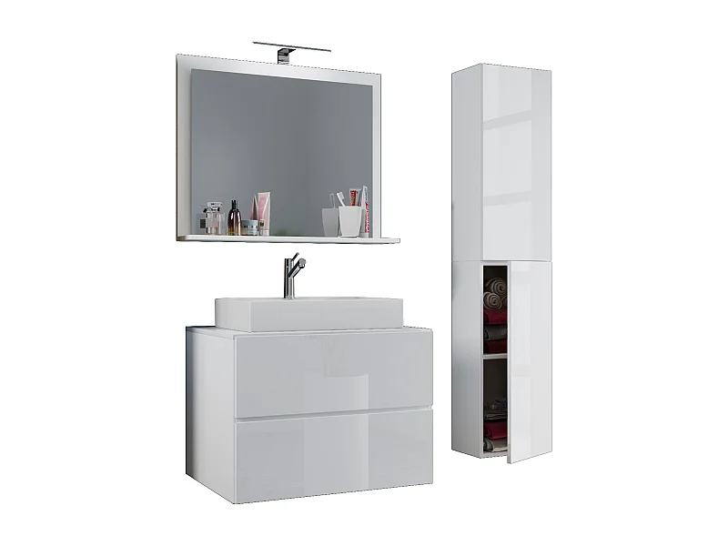 VCM 4 pcs Lavatório | lavatório com largura inferior 80 cm | Mobiliário para casa de banho com gavetas espelho de portas giratórias | Lendas L (Branco)