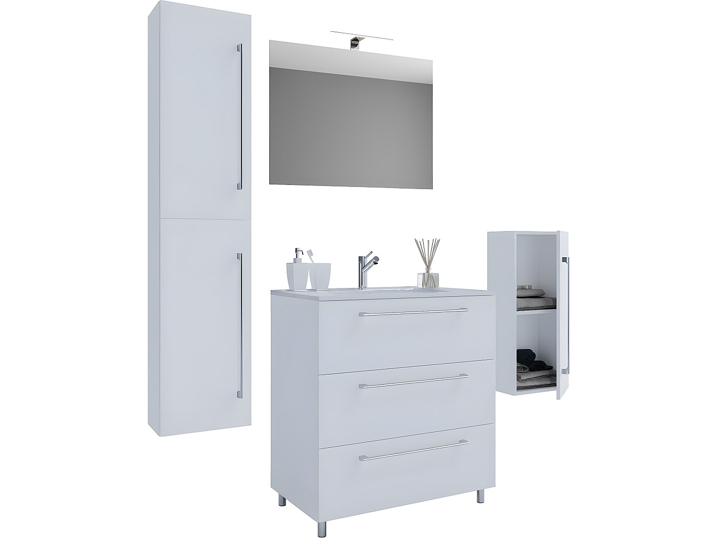 Schubo Ensemble de meubles de salle de bains 60 cm, miroir, blanc.