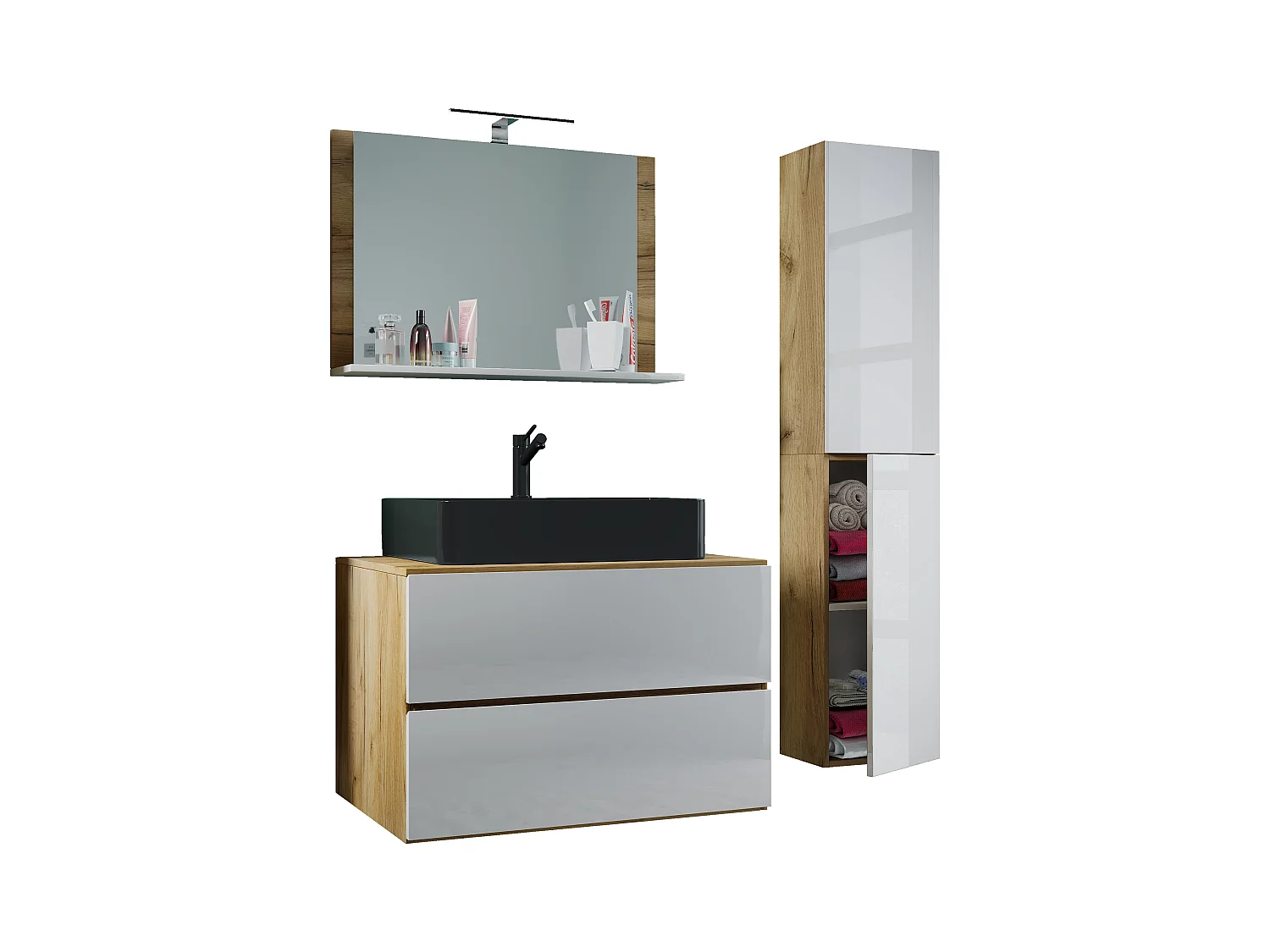 4-tlg. Waschplatz Waschtisch Lendas L Schublade