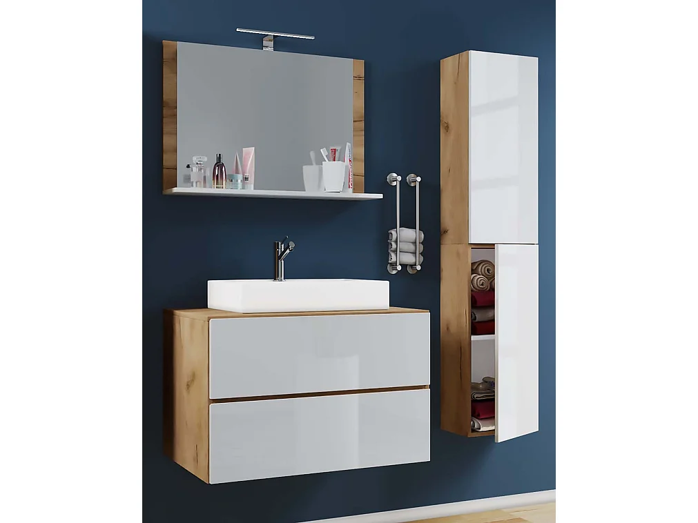 Bathroom furniture washbasin Lendas Honey oak / White H. 150 x W. 80 x D. 51 cm