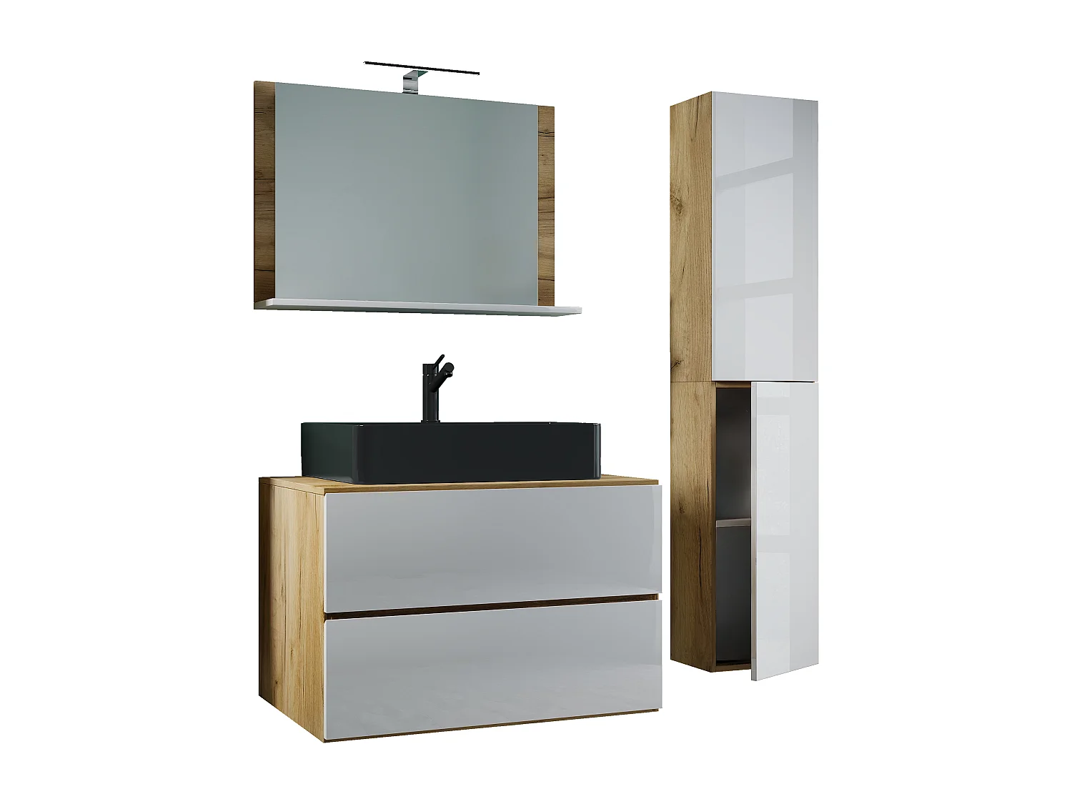 Bathroom furniture washbasin Lendas Honey oak / White H. 150 x W. 80 x D. 51 cm