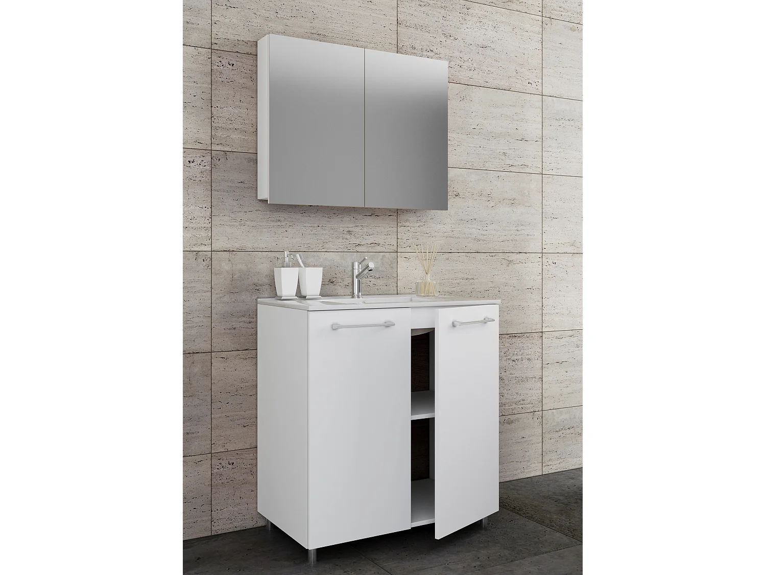 Bathroom furniture washbasin Badinos White H. 145 x W. 80 x D. 46 cm