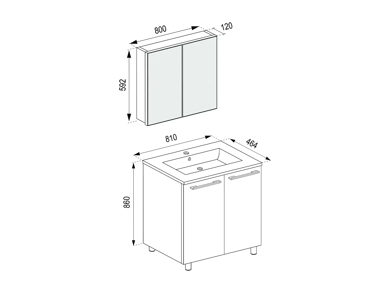 Bathroom furniture washbasin Badinos White H. 145 x W. 80 x D. 46 cm
