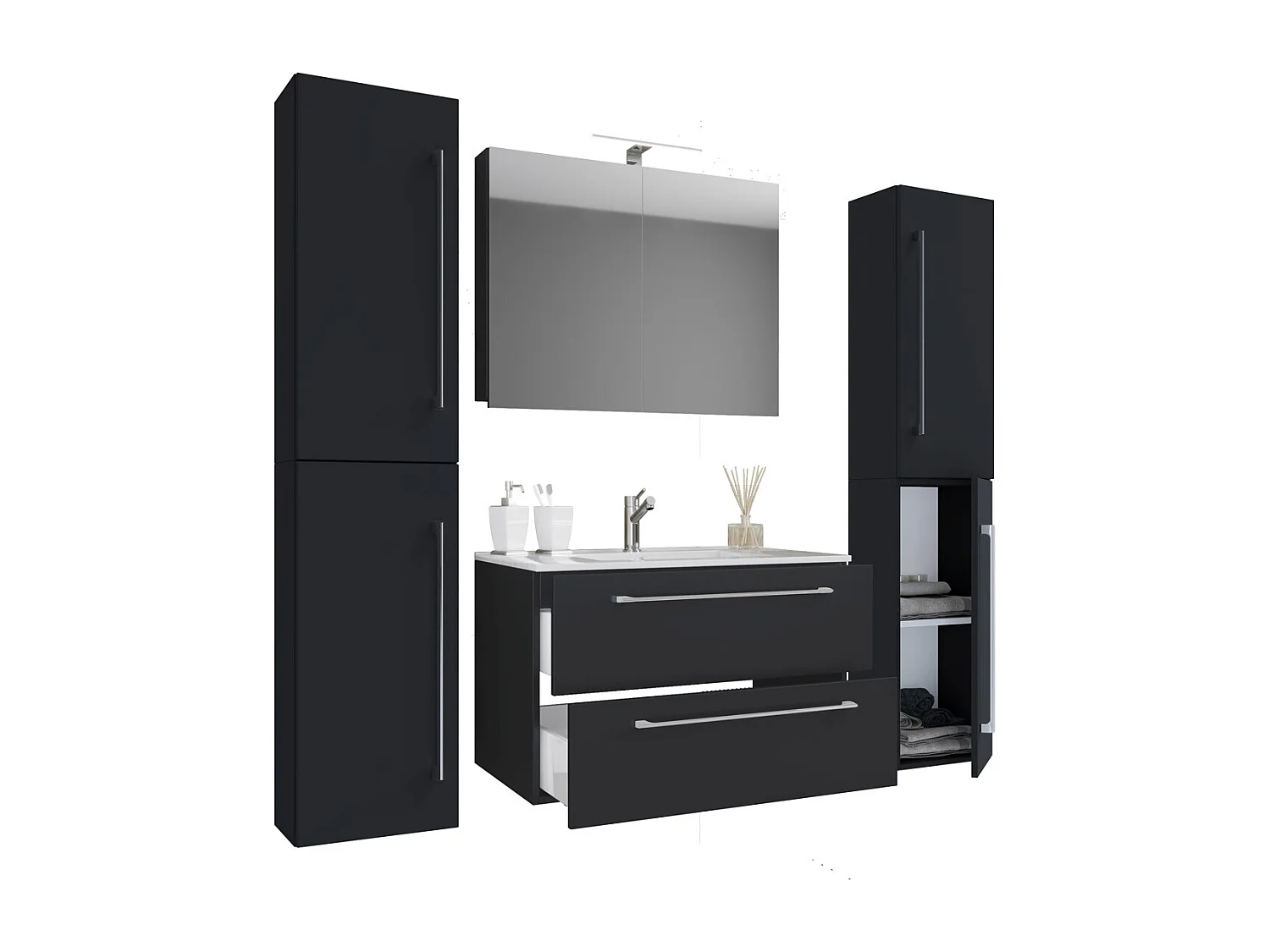 Badinos Ensemble de meubles de salle de bains L 80 cm, armoire de toilette, noir.