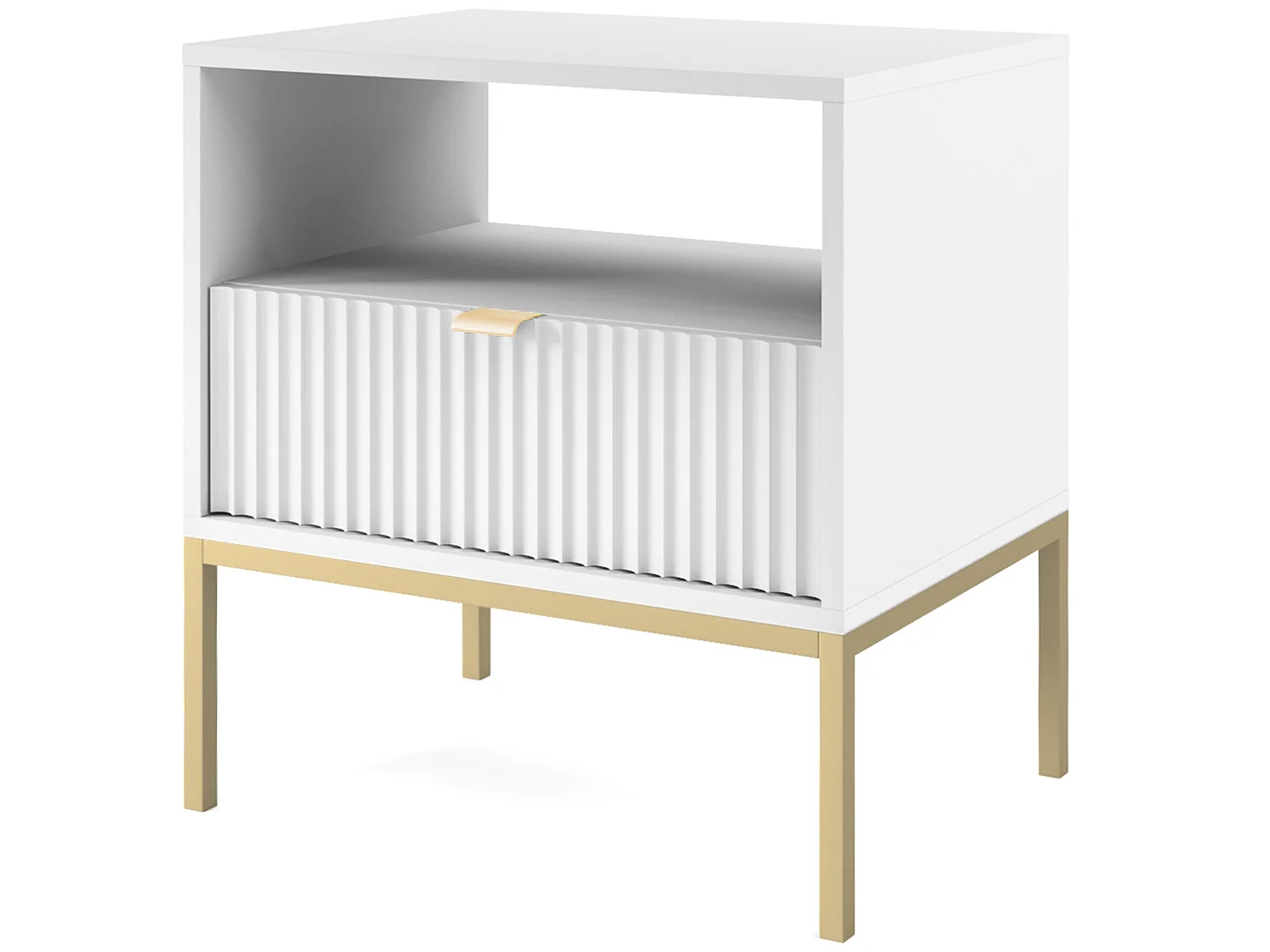 Table de chevet - 54 cm - blanc avec pieds dorés - VELLORE