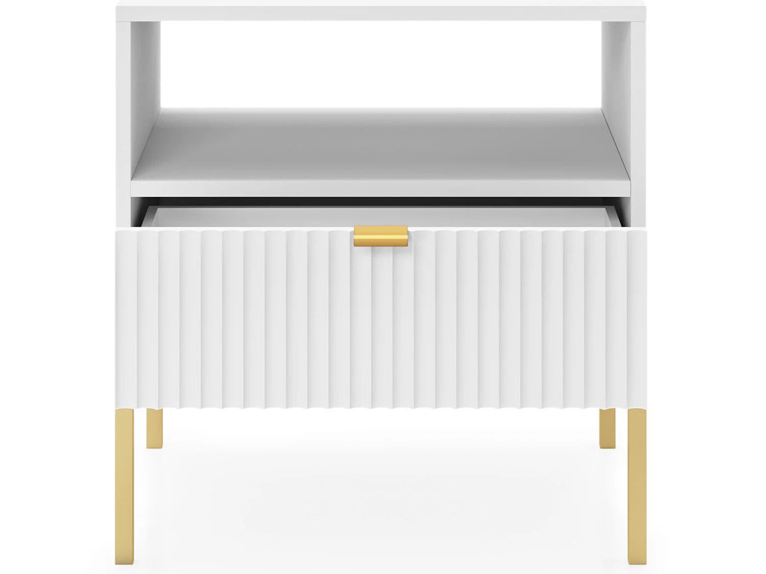 Table de chevet - 54 cm - blanc avec pieds dorés - VELLORE