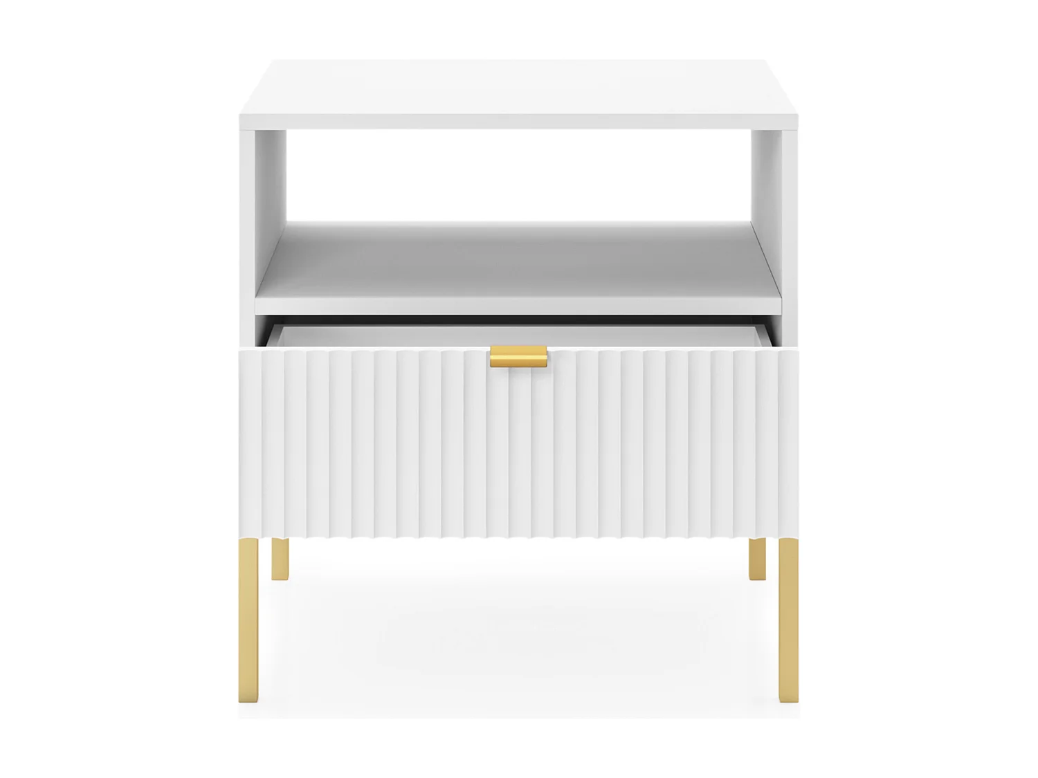 Table de chevet - 54 cm - blanc avec pieds dorés - VELLORE