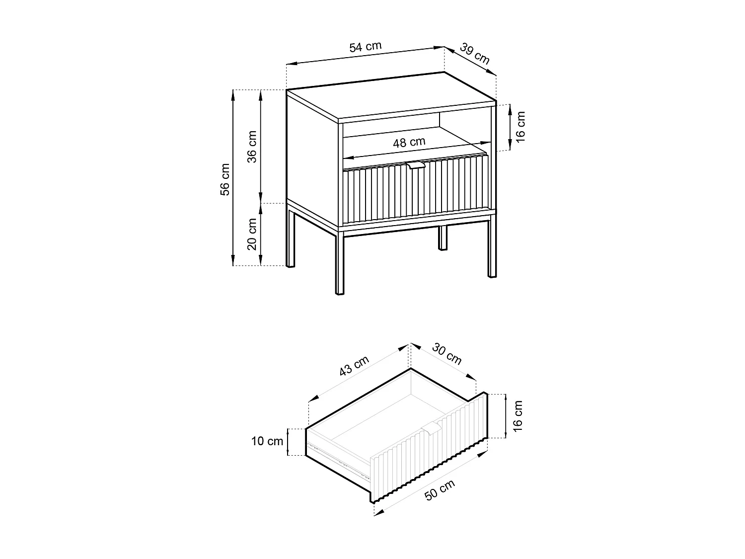 Table de chevet - 54 cm - blanc avec pieds dorés - VELLORE