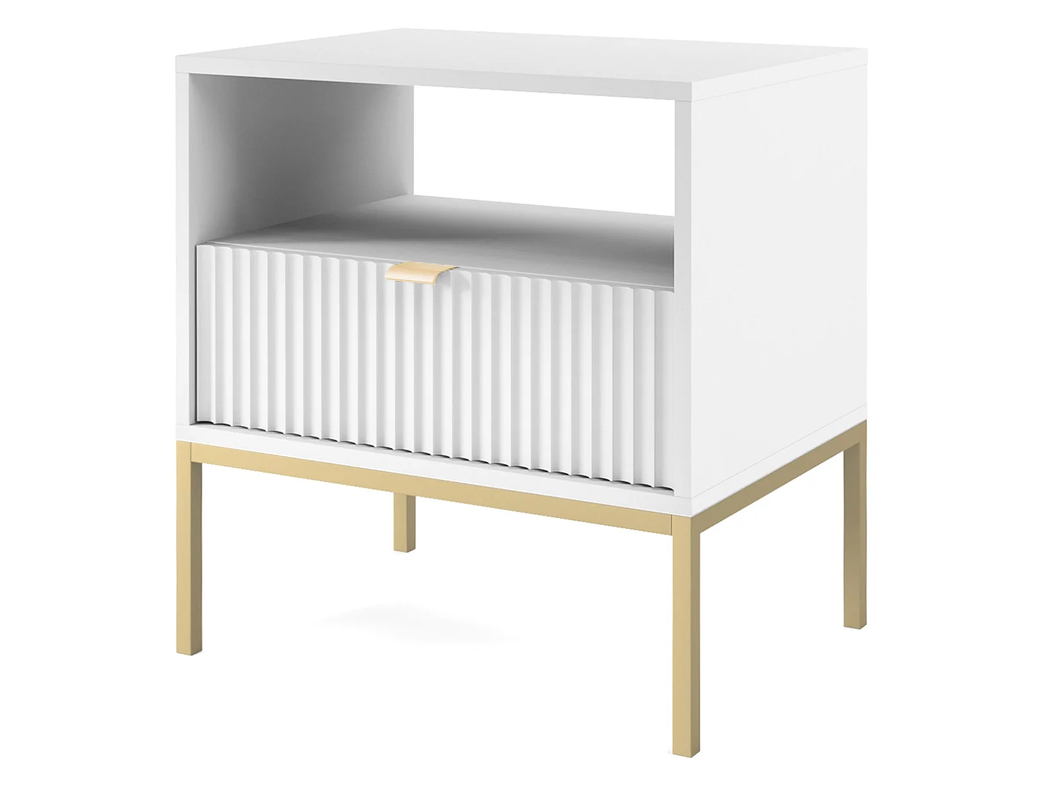 Table de chevet - 54 cm - blanc avec pieds dorés - VELLORE