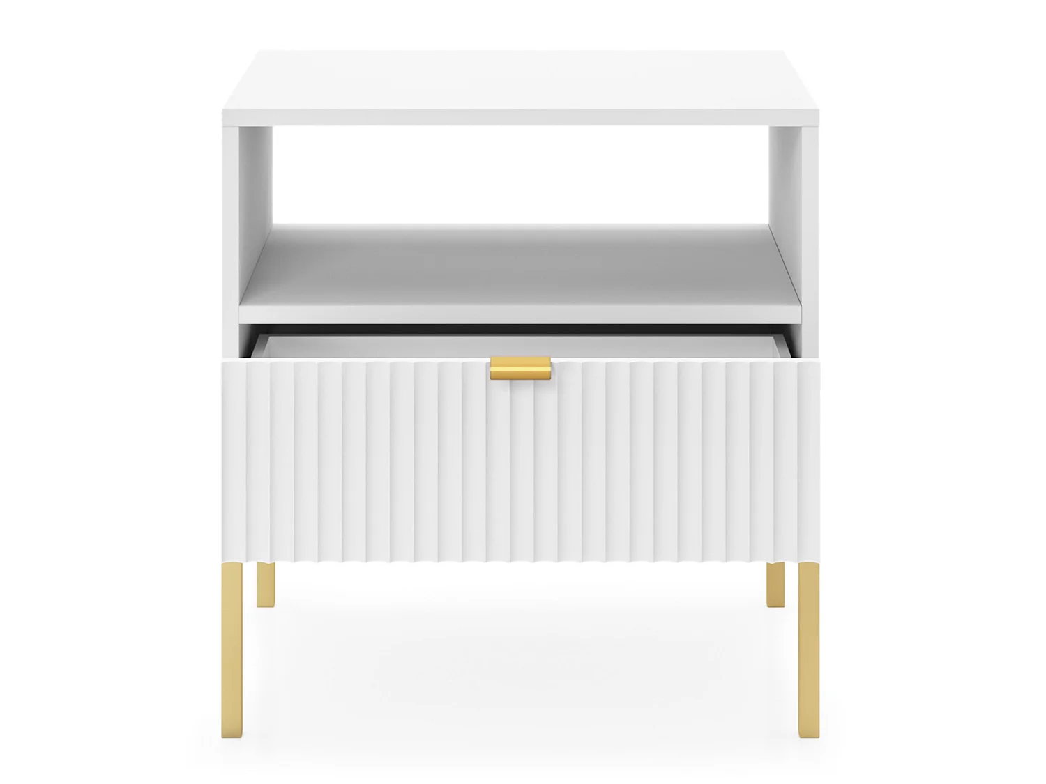 Table de chevet - 54 cm - blanc avec pieds dorés - VELLORE