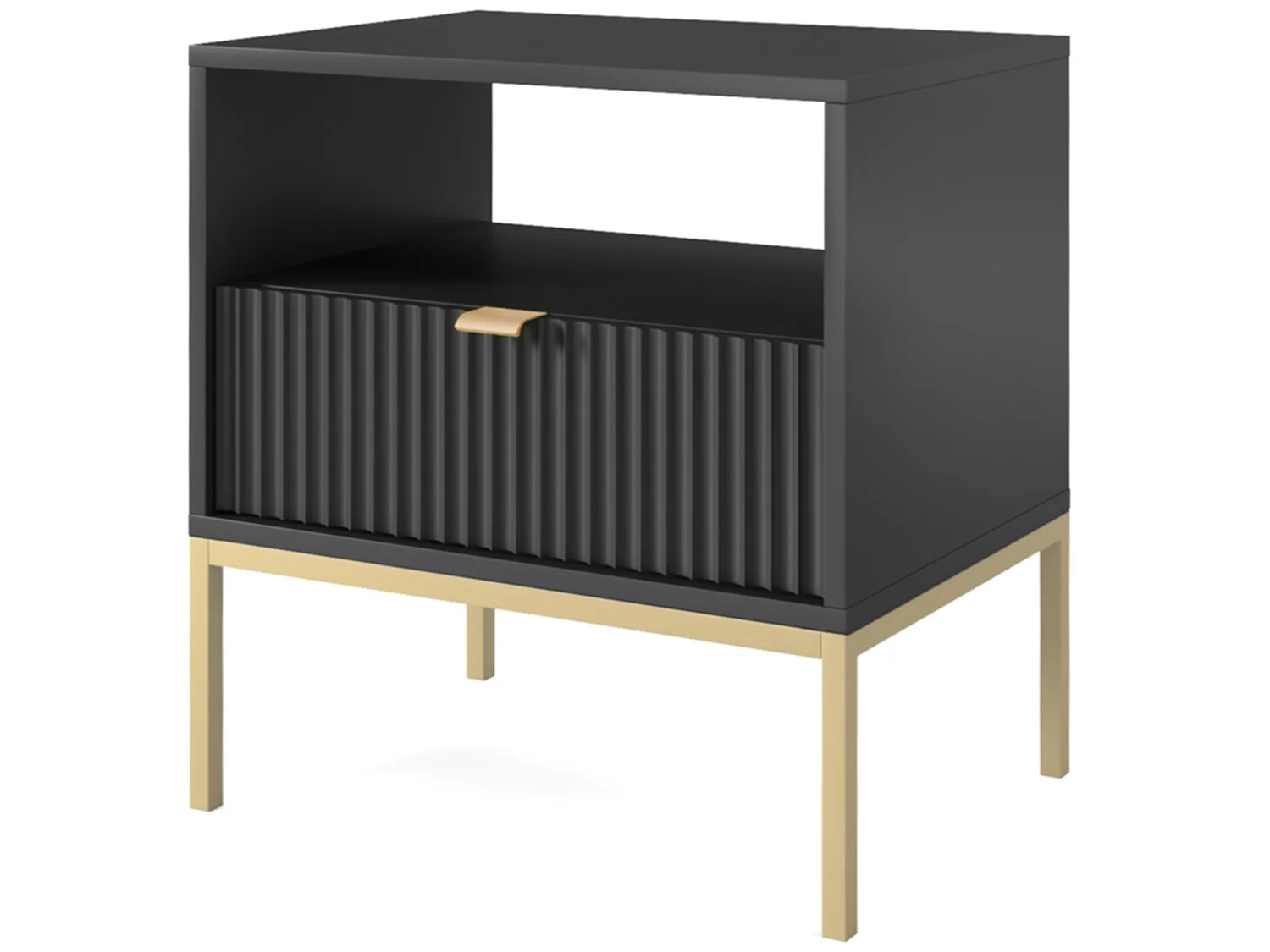 achttisch Nachtschrank mit Schublade - Weiß mit Strukturfront und goldenen Metallbeinen - VELLORE