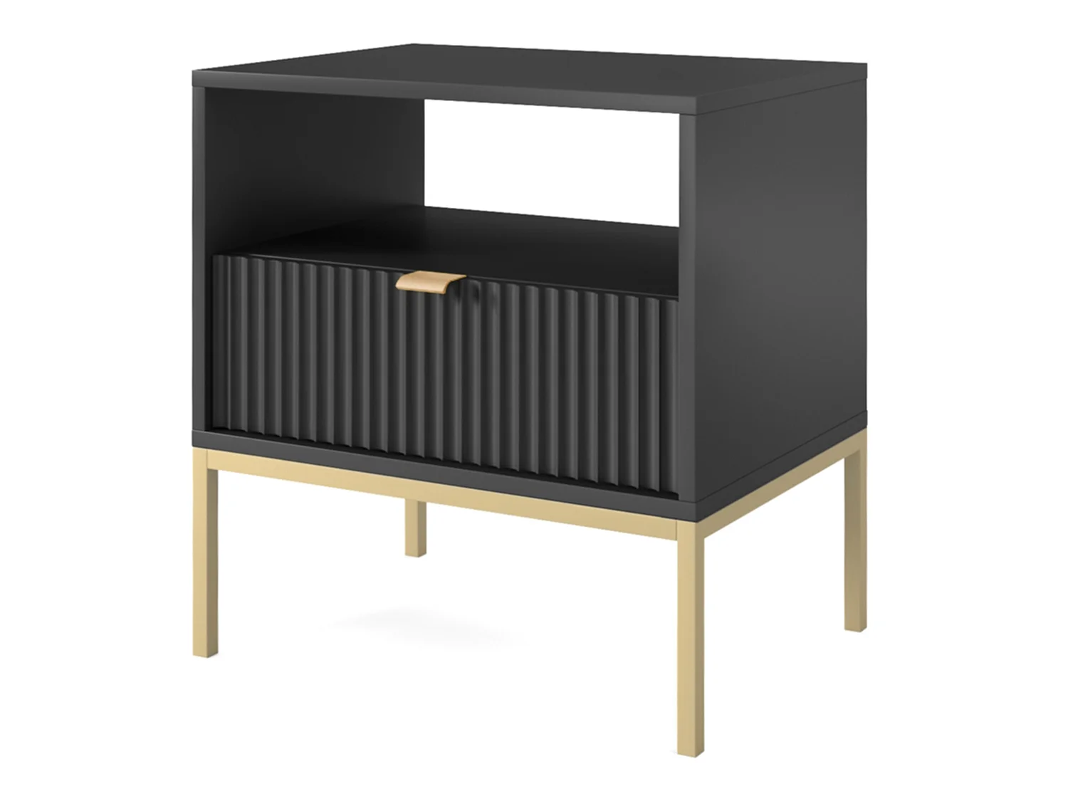 Table de chevet - 54 cm - noir avec pieds dorés - VELLORE