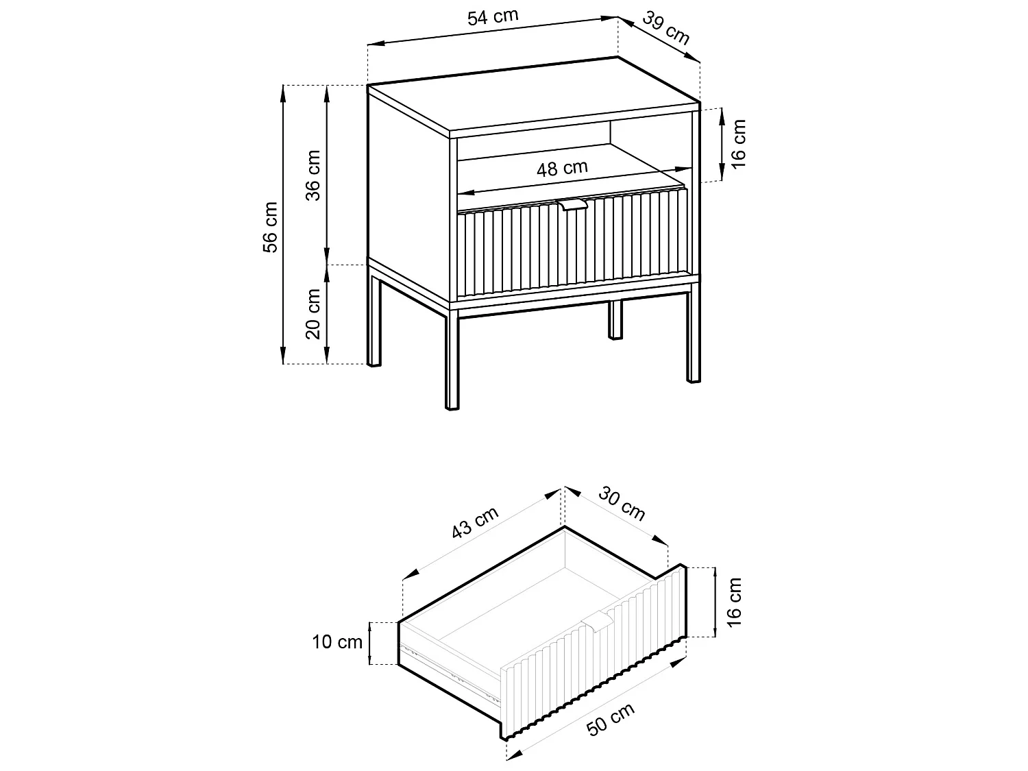 Table de chevet - 54 cm - noir avec pieds dorés - VELLORE