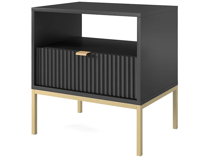 Nachtkastje - 54 cm - zwart met gouden poten - VELLORE