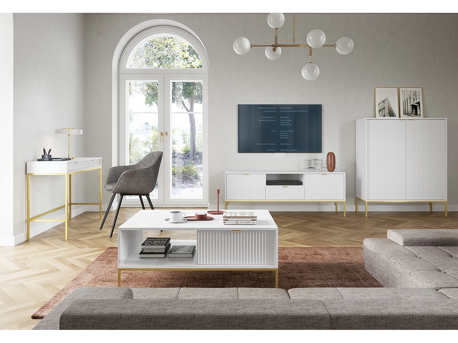 Kaptafel - 104 cm - wit met gouden poten - VELLORE