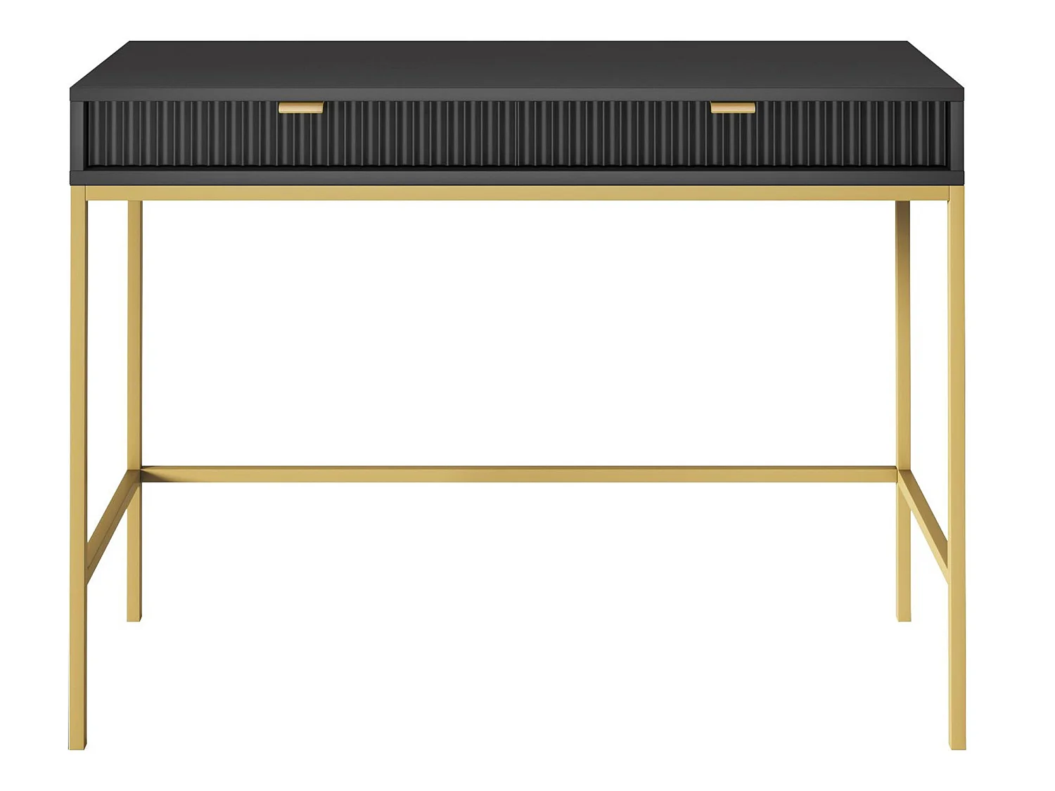 Schminktisch Schreibtisch mit Schubladen - 104 cm - Schwarz mit geriffelten Fronten und schwarzen Metallbeinen - VELLORE