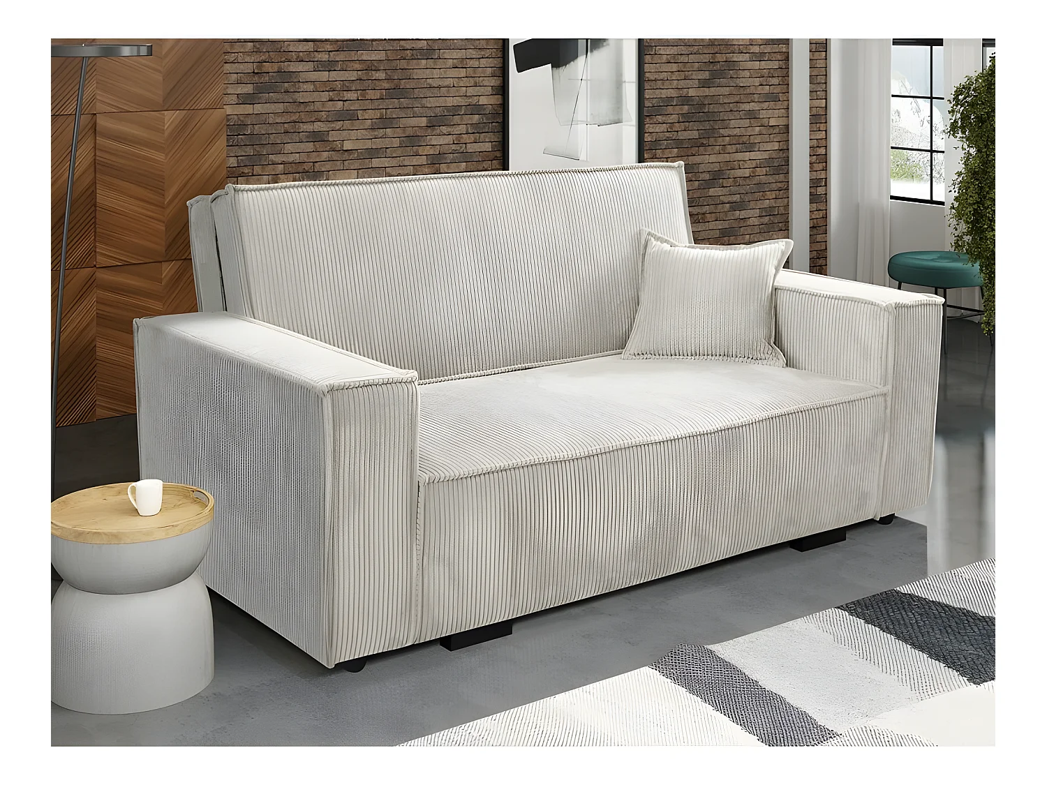 Canapé convertible STARIO en velours côtelé beige