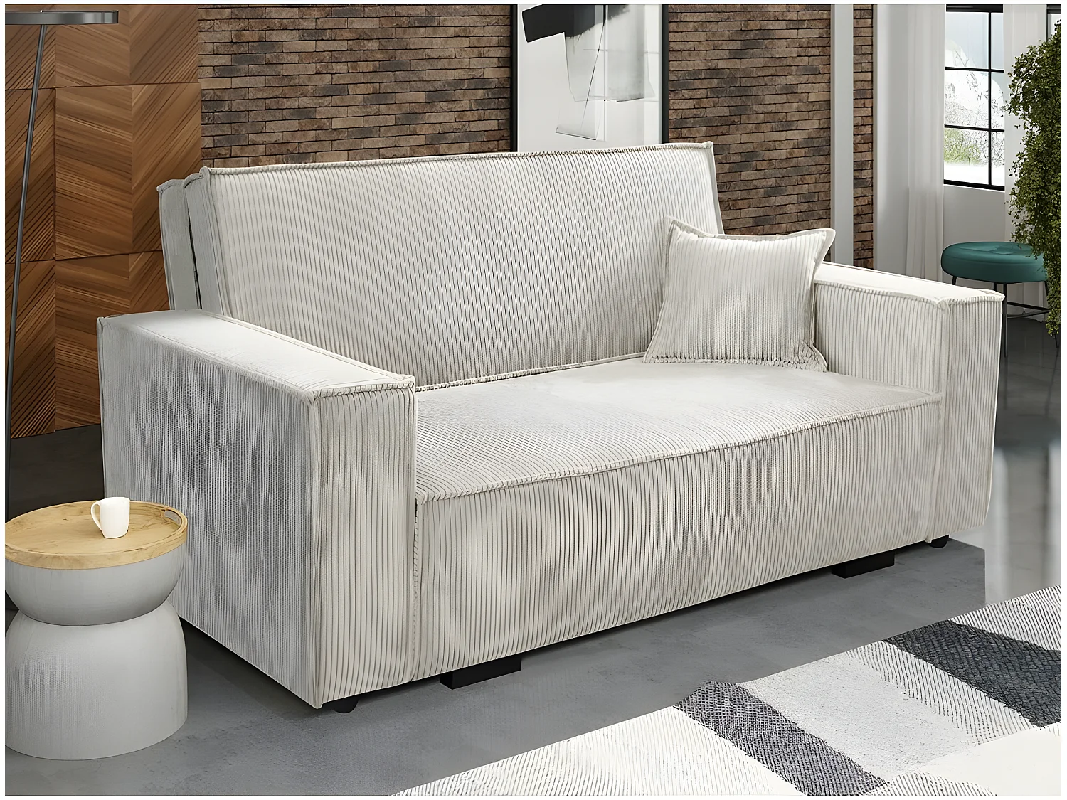 Canapé convertible STARIO en velours côtelé beige