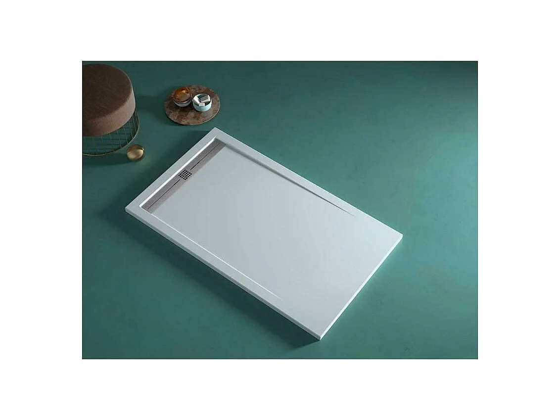 Mineralguss-Duschwanne extra flach ARCO Schieferoptik GRAU 90x100 cm