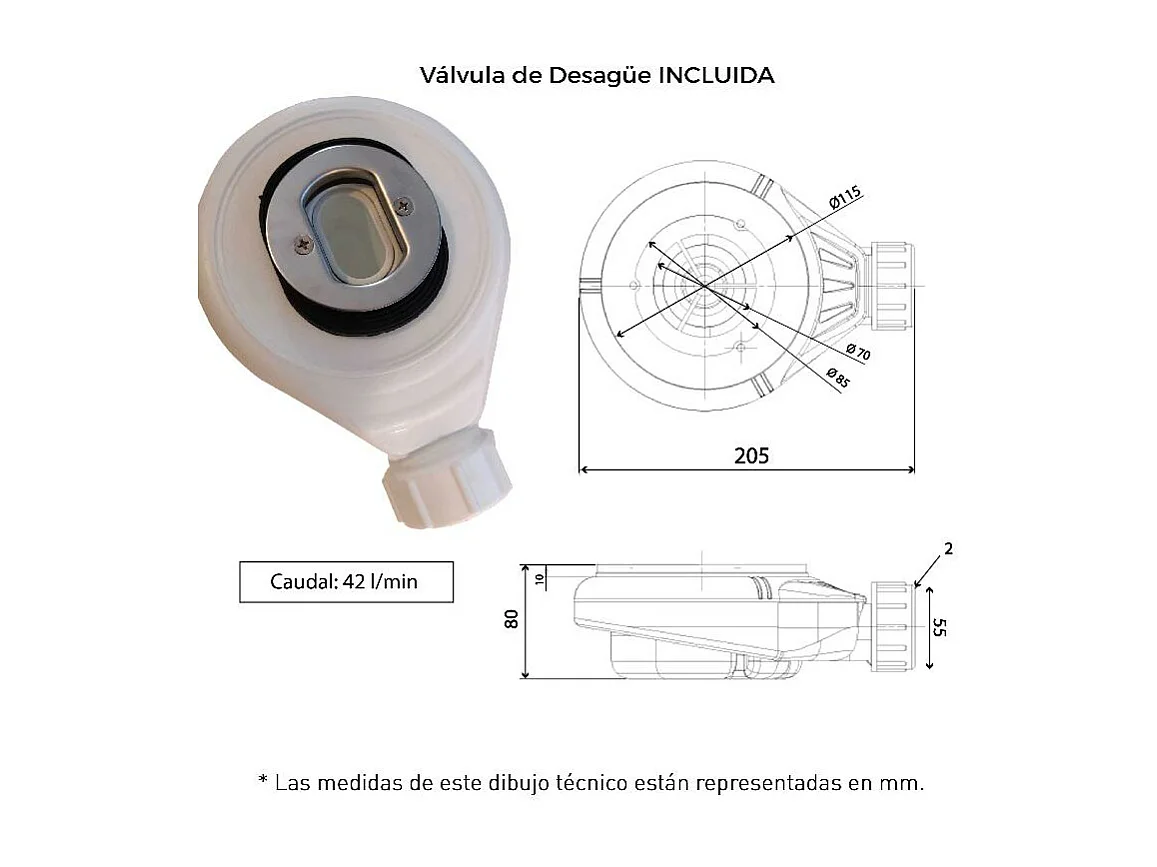 Plato de ducha pizarra ARCO CENIZA  70x210 cm rejilla inox