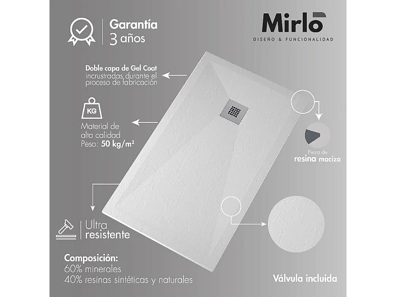 Plato de ducha pizarra ARCO CENIZA  80x140 cm rejilla inox