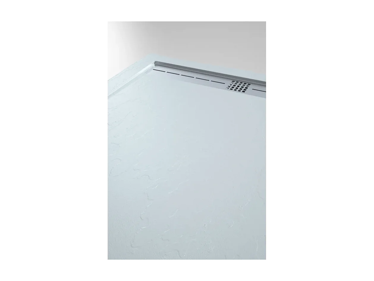 Mineralguss-Duschwanne extra flach ARCO Schieferoptik GRAU 70x110 cm  Ablaufschutz in Chrom