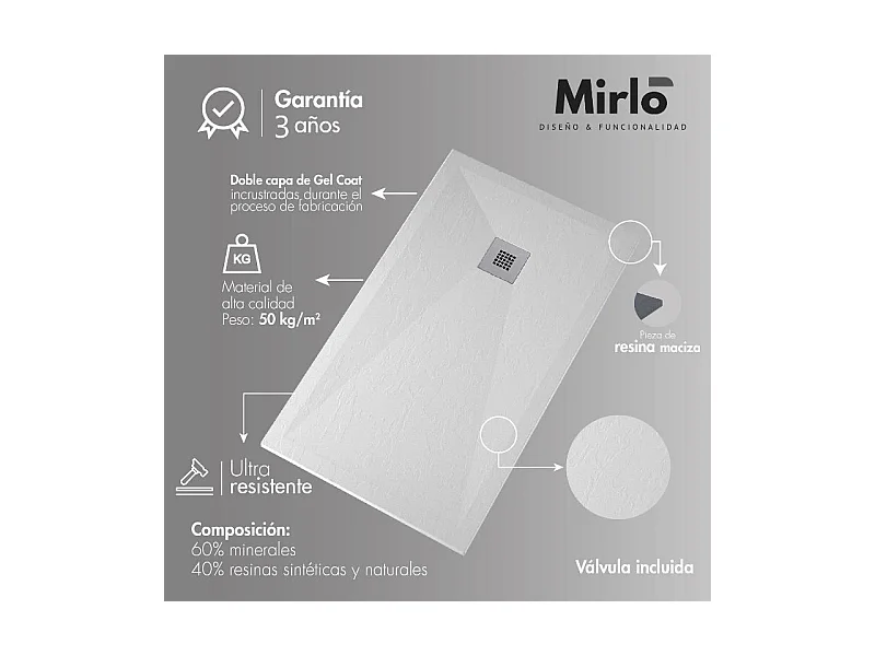 Mineralguss-Duschwanne extra flach ARCO Schieferoptik GRAU 70x160 cm