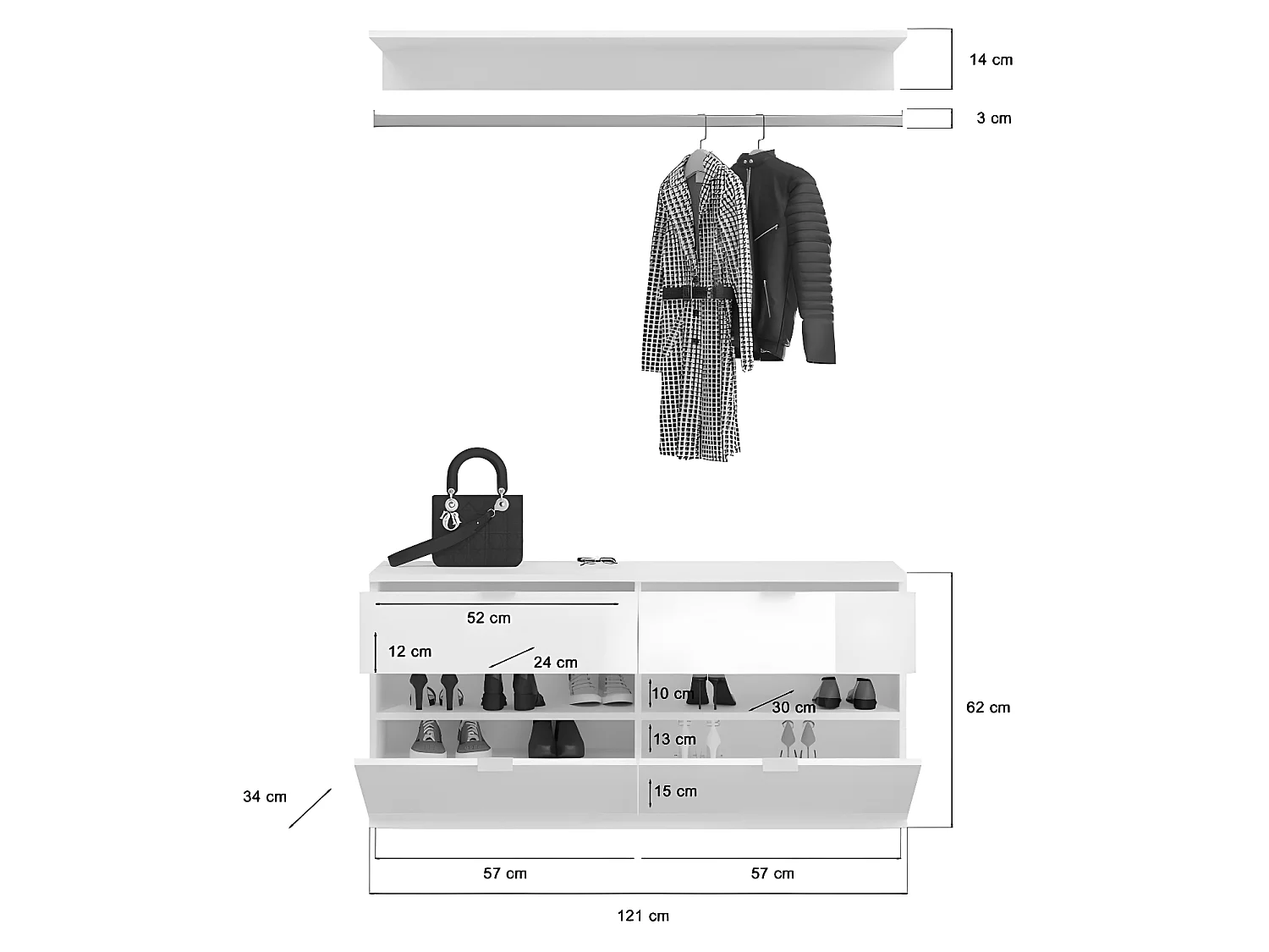ProjektX garderobe opstelling 2 deuren, 2 laden wit.