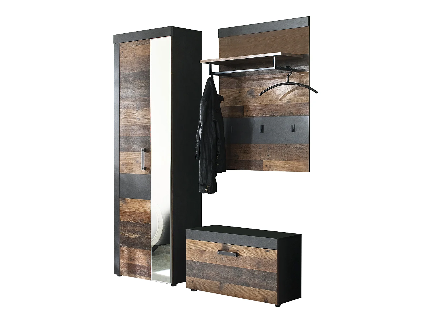 Irwin Meubles d'entrée et vestiaire B, finition Matera, gris, style vieux bois.